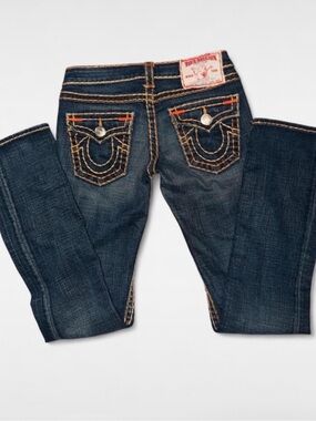 True Religion Billy Super T Jeans – Thick Rope Stitch 27 Flare Low Rise